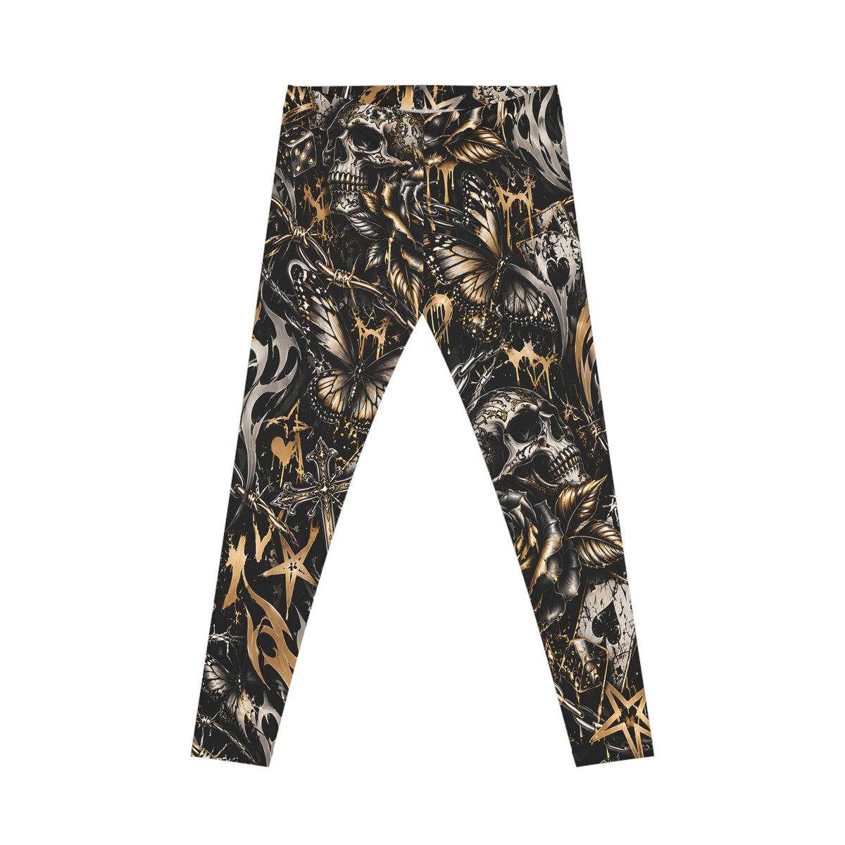 Gothic Skull Leggings – Black & Gold Tattoo Print