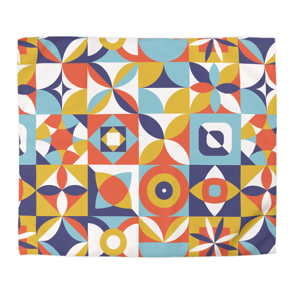 Geometric Retro Tile Pattern Microfiber Duvet Cover | Colorful Mid Century Design