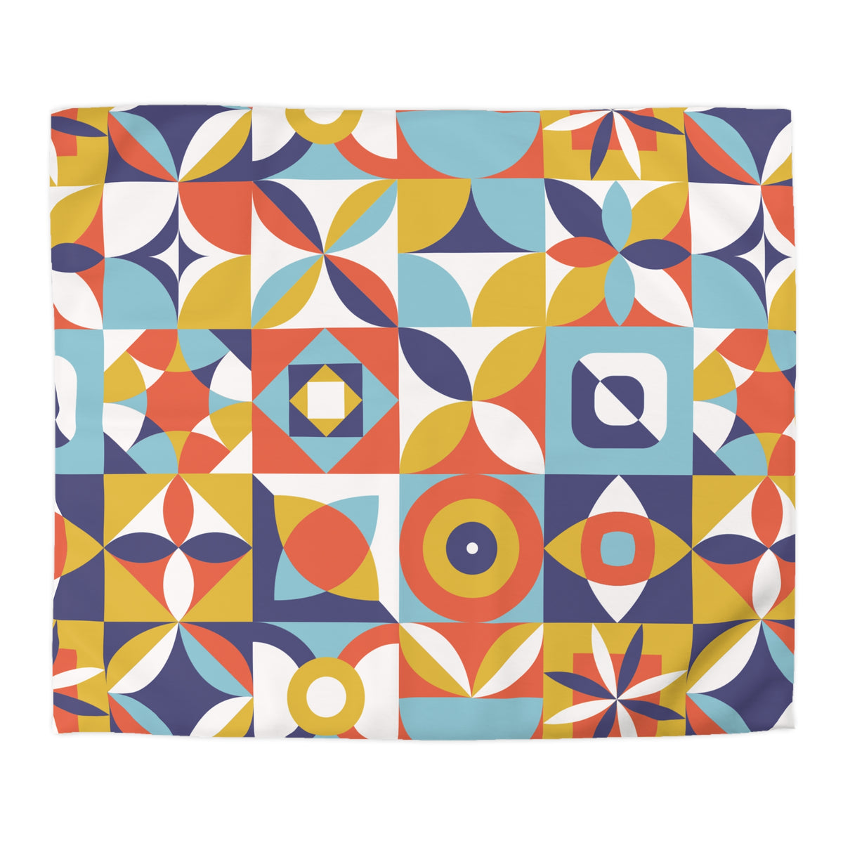 Geometric Retro Tile Pattern Microfiber Duvet Cover | Colorful Mid Century Design