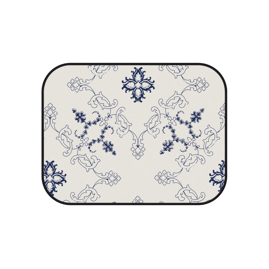 Blue & White Ornamental Car Floor Mats – 4-Piece Set