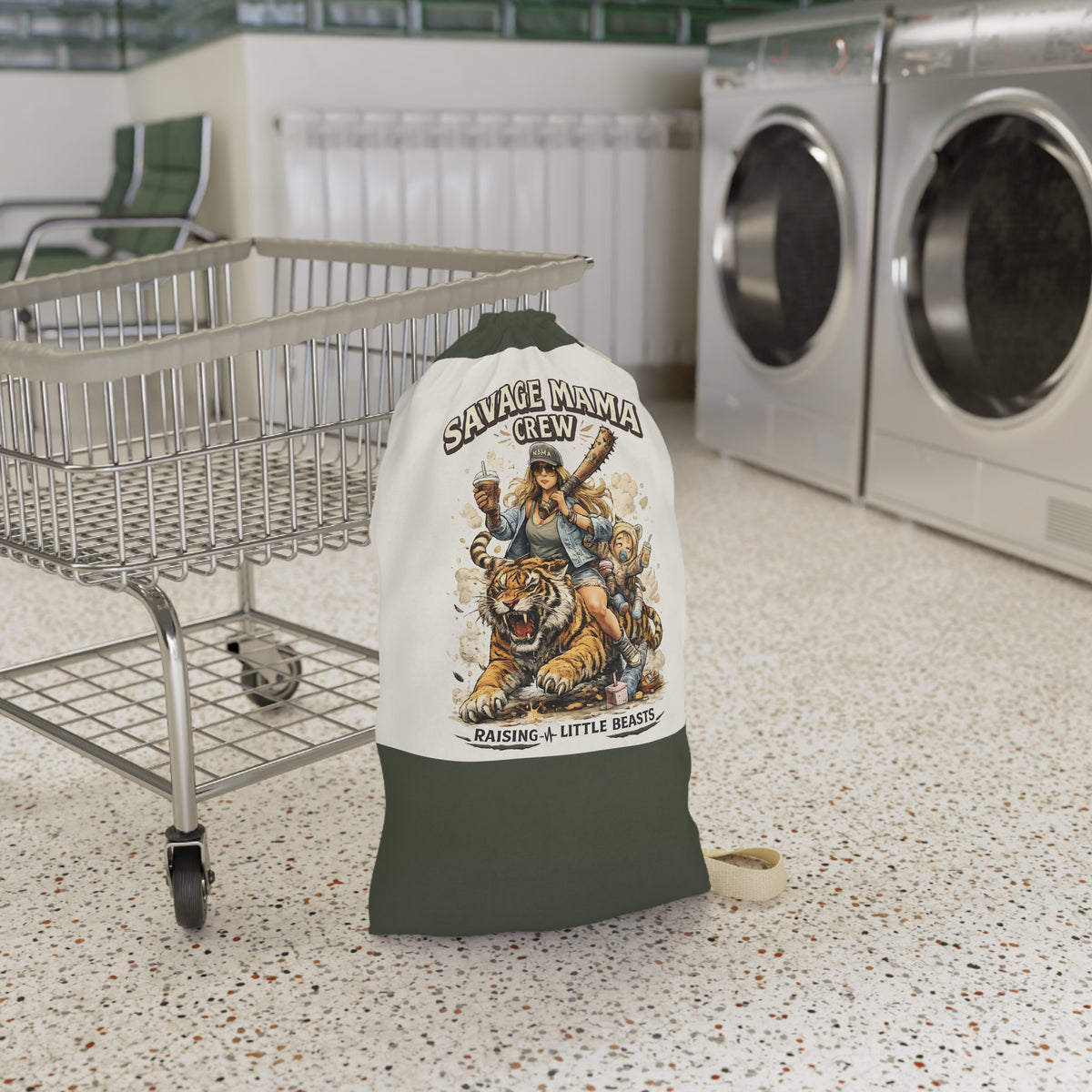 Savage Mama Crew Laundry Bag | Illustrated Mom and Kids, Tiger Rider