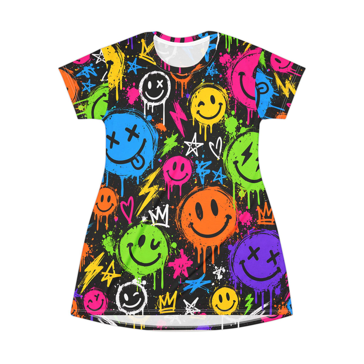 Graffiti Smiley T-Shirt Dress – Colorful Street Art Print