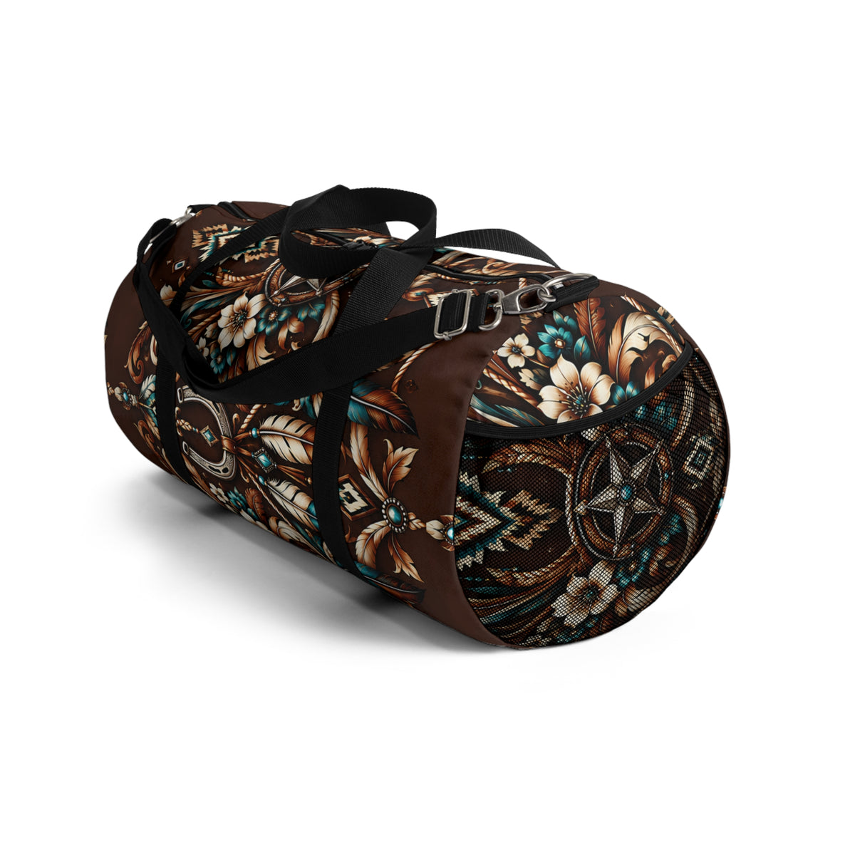 Western Boho Duffel Bag – Brown Southwestern Floral Design