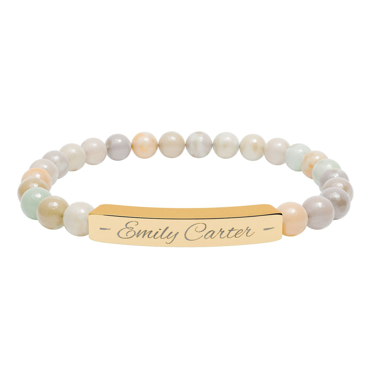 Personalized Natural Stone Bracelet – Custom Name Engraving
