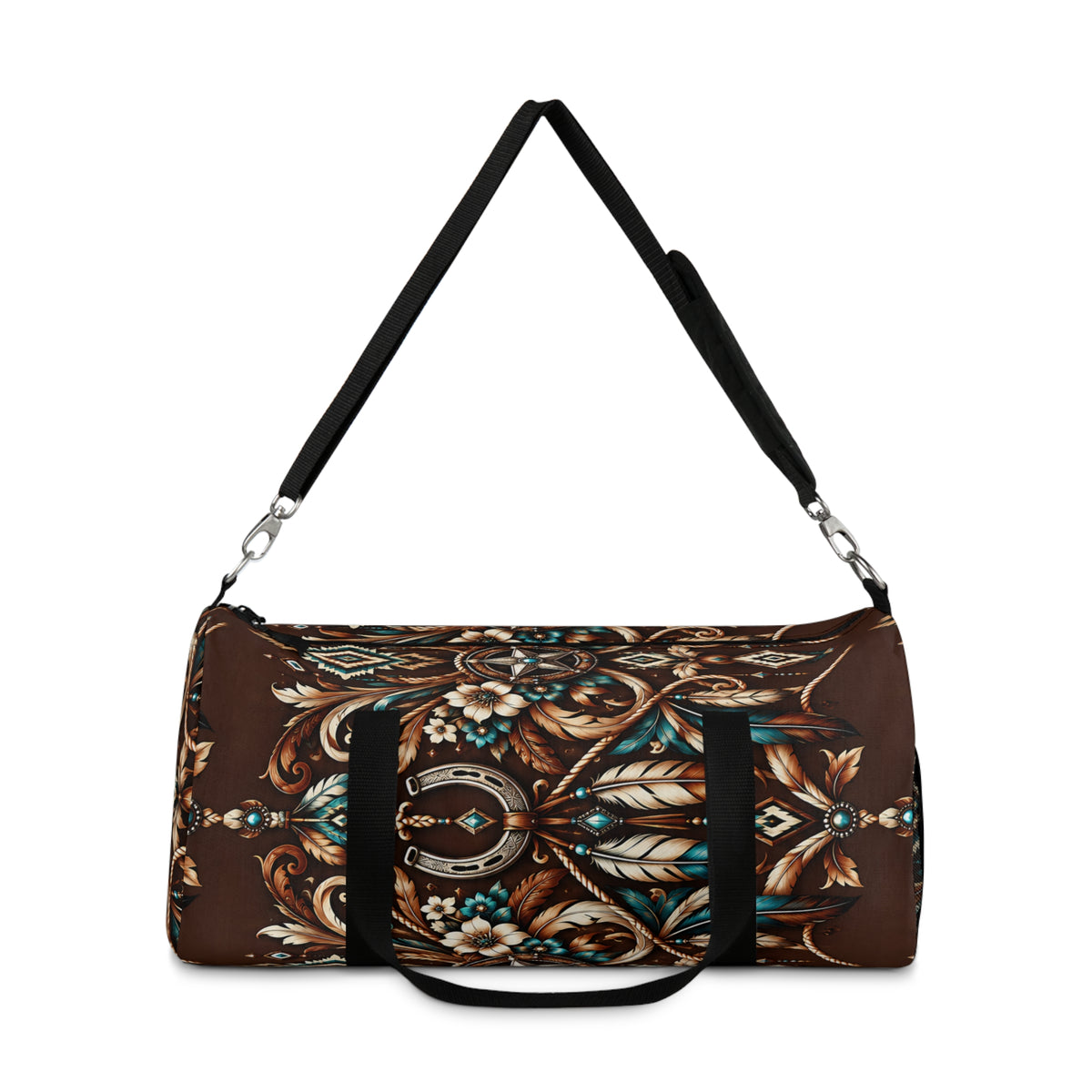 Western Boho Duffel Bag – Brown Southwestern Floral Design