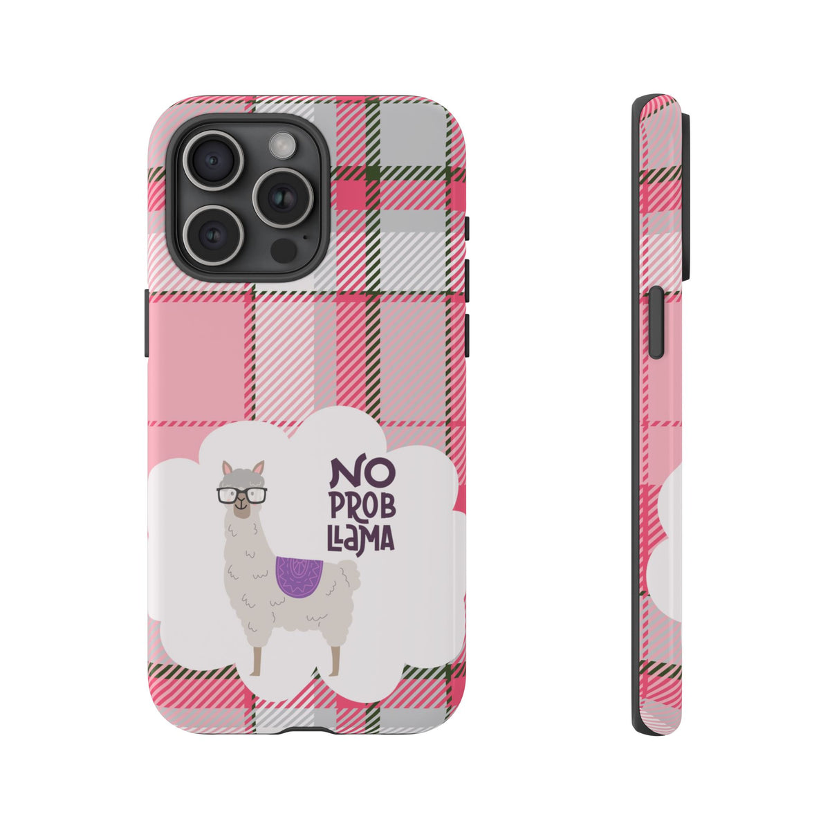 No Prob-Llama Phone Case – Pink Plaid Funny Llama Tough Case