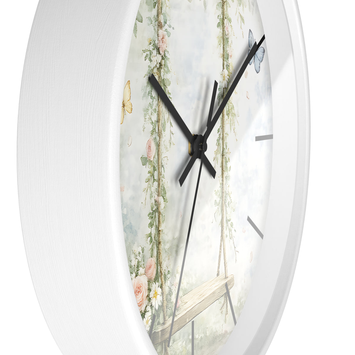 Floral Swing Illustration Wall Clock | Vintage Garden, Butterflies