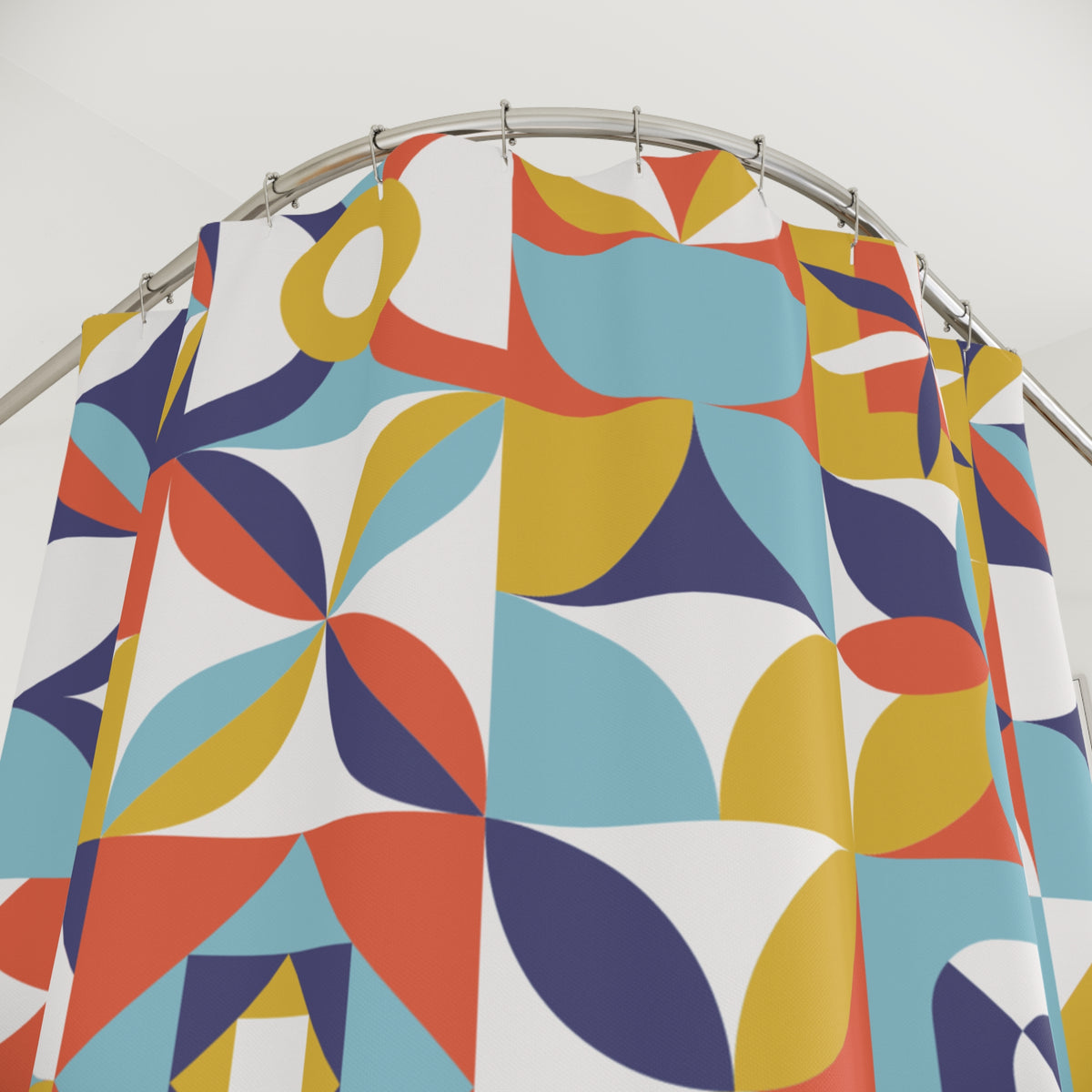 Mid Century Modern Shower Curtain | Colorful Retro Geometric Bathroom Decor | 70s Mod Bath Curtain