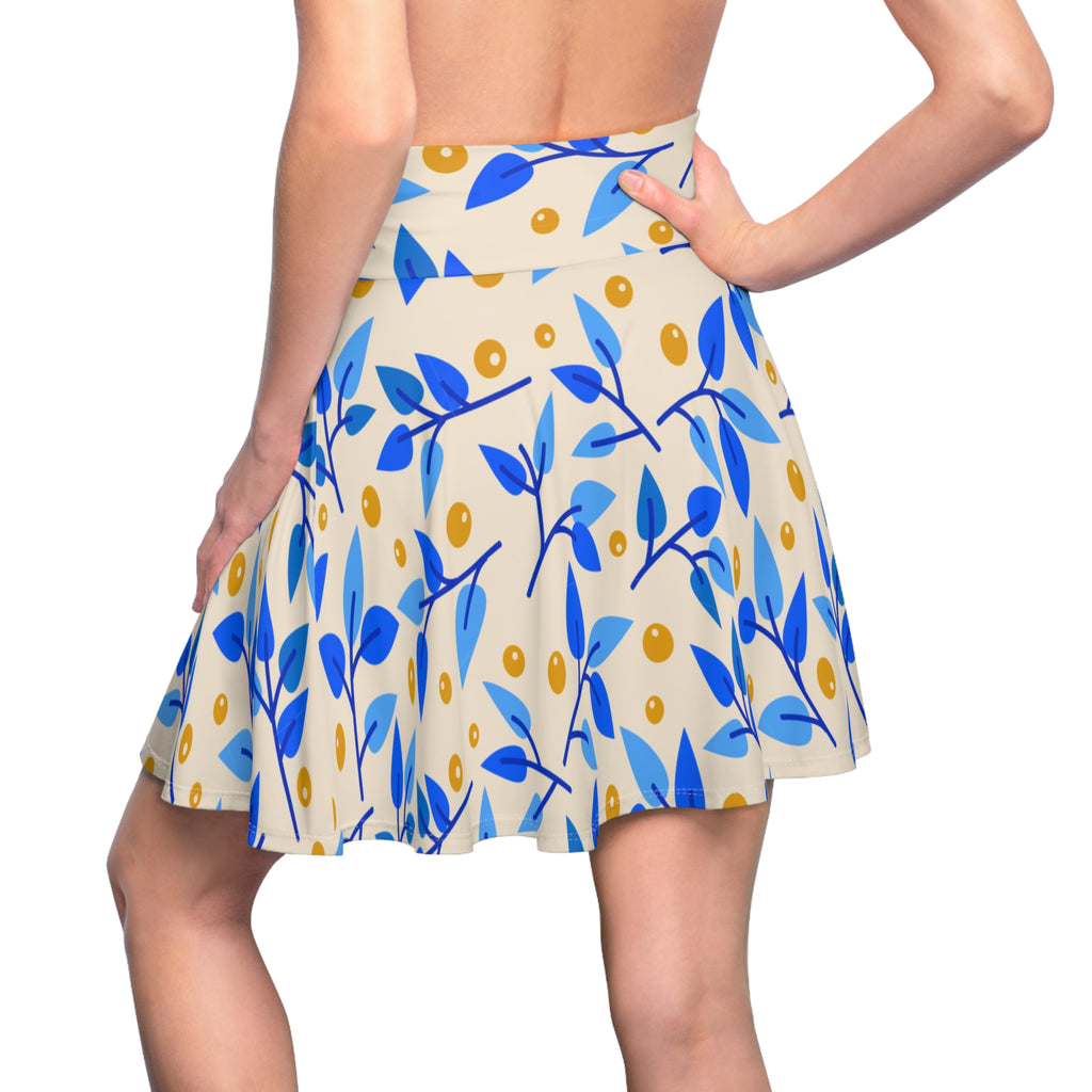 Blue Botanical Skater Skirt – Leaf Pattern