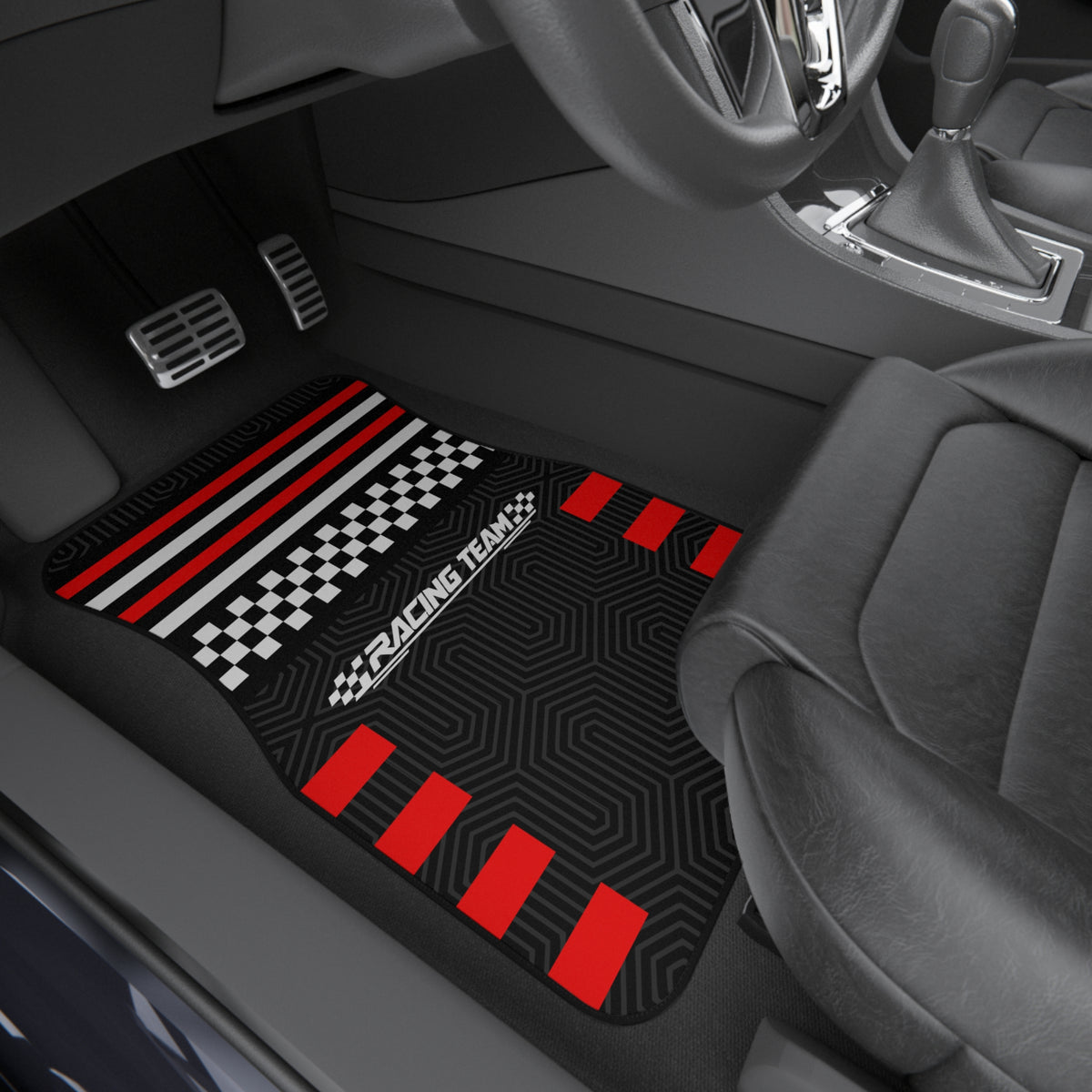 Black & Red Racing Car Floor Mats – 4-Piece Set