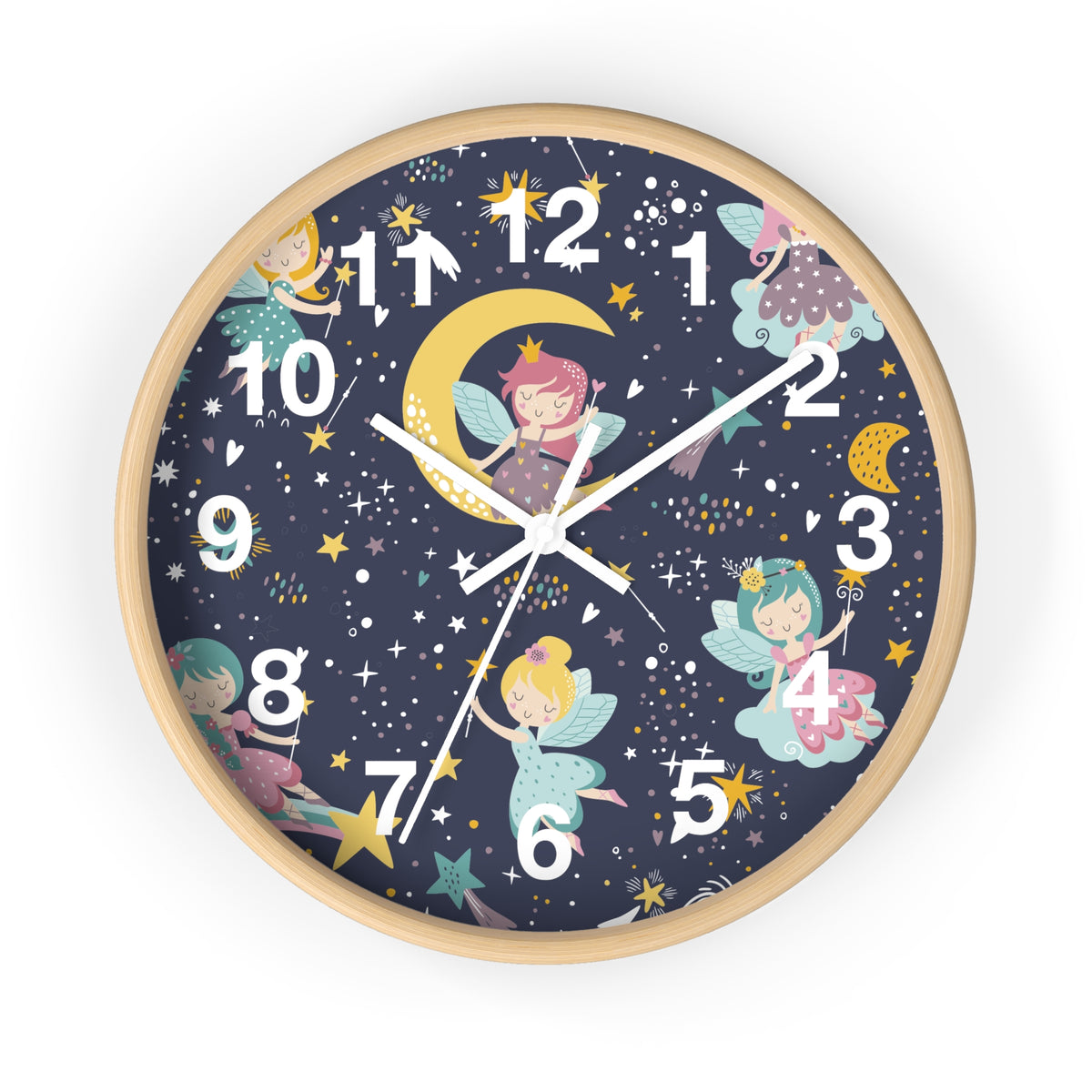 Sleeping Fairies Wall Clock | Night Sky Moon Stars Nursery Decor