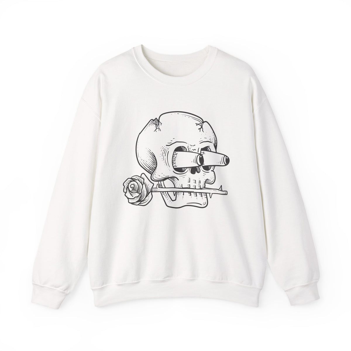 Skull with Rose Crewneck Sweatshirt  Edgy Skull Illustration Pullover
