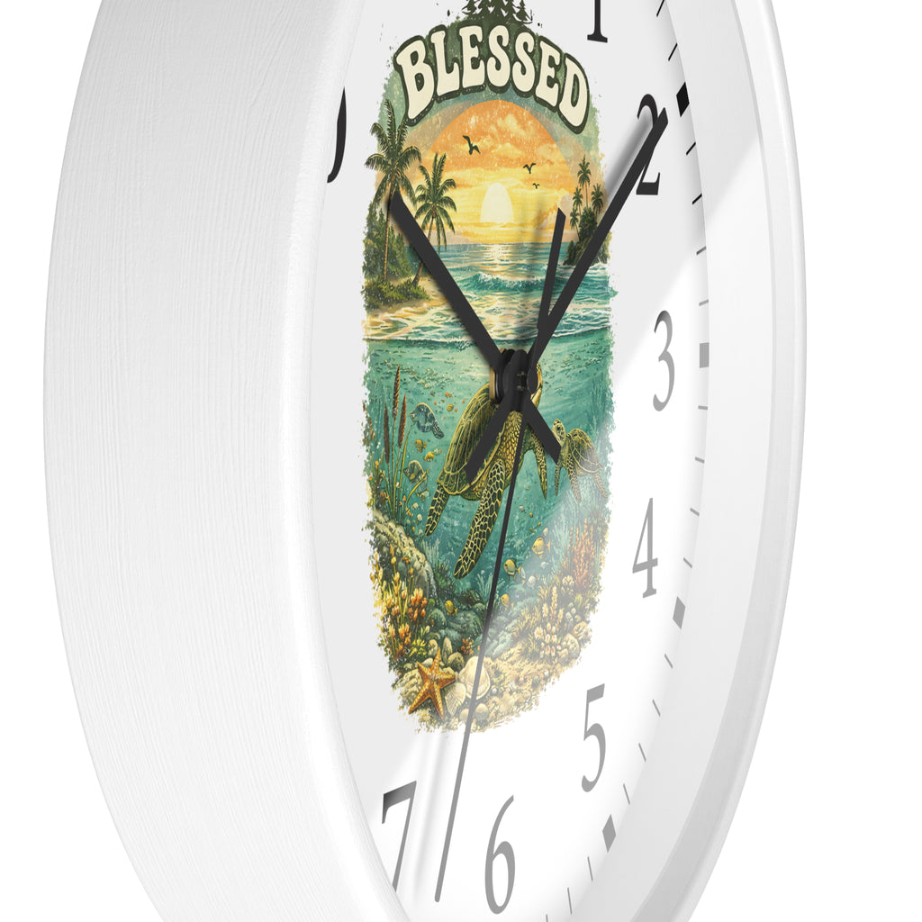 Blessed Sea Turtle Wall Clock | Beach Sunset Ocean Decor
