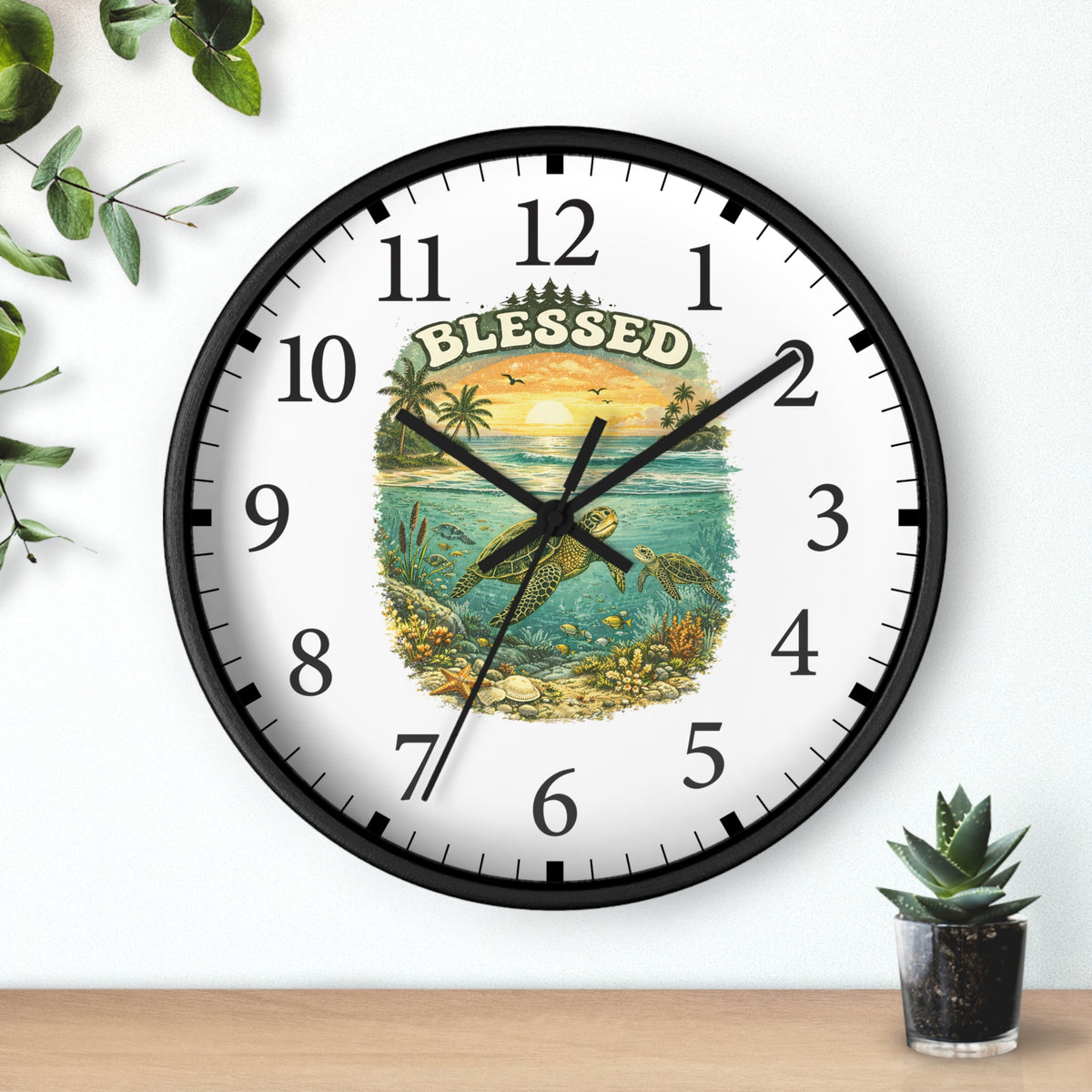 Blessed Sea Turtle Wall Clock | Beach Sunset Ocean Decor