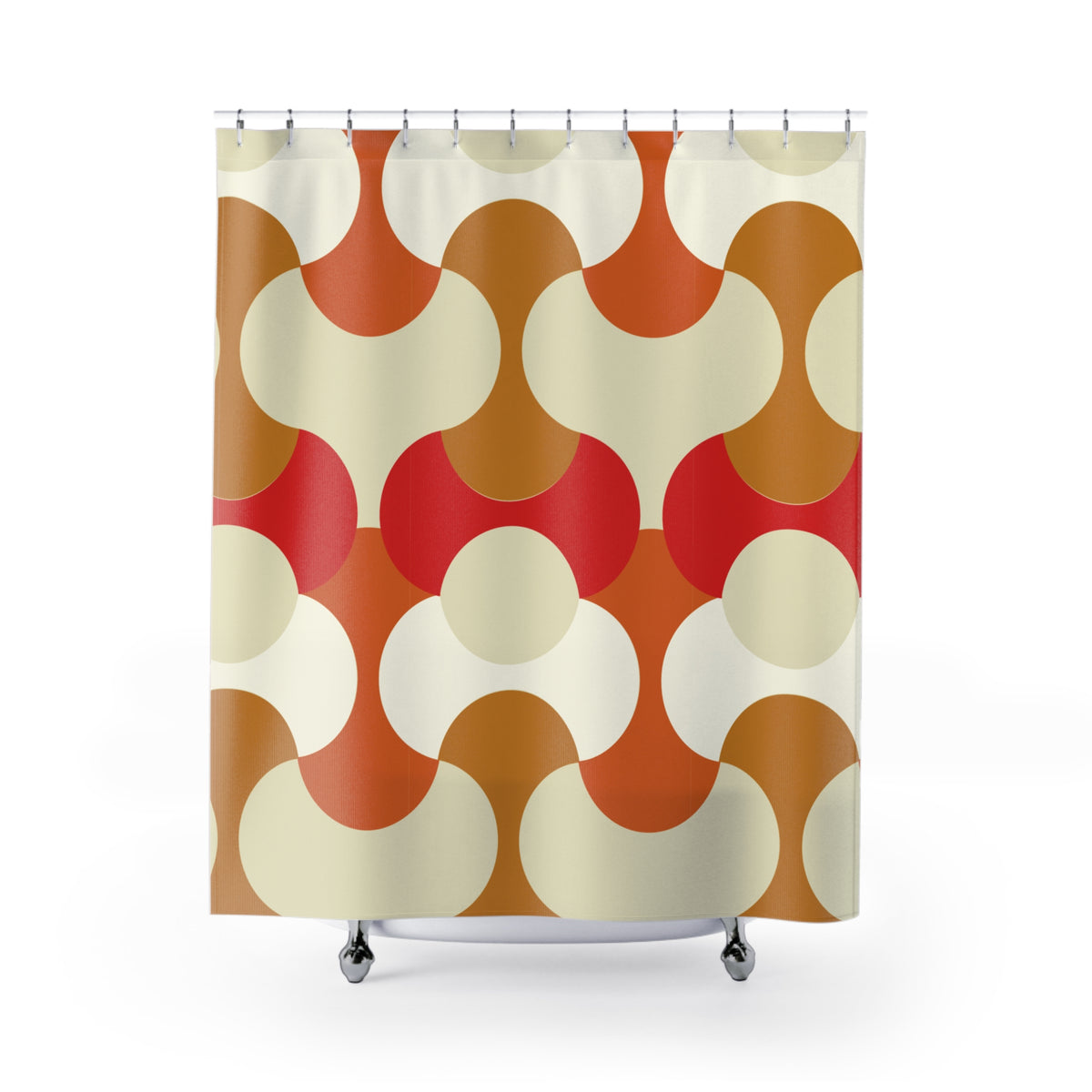 Mid Century Modern Shower Curtain | Retro Orange Geometric Bathroom Decor | 70s Mod Bath Curtain