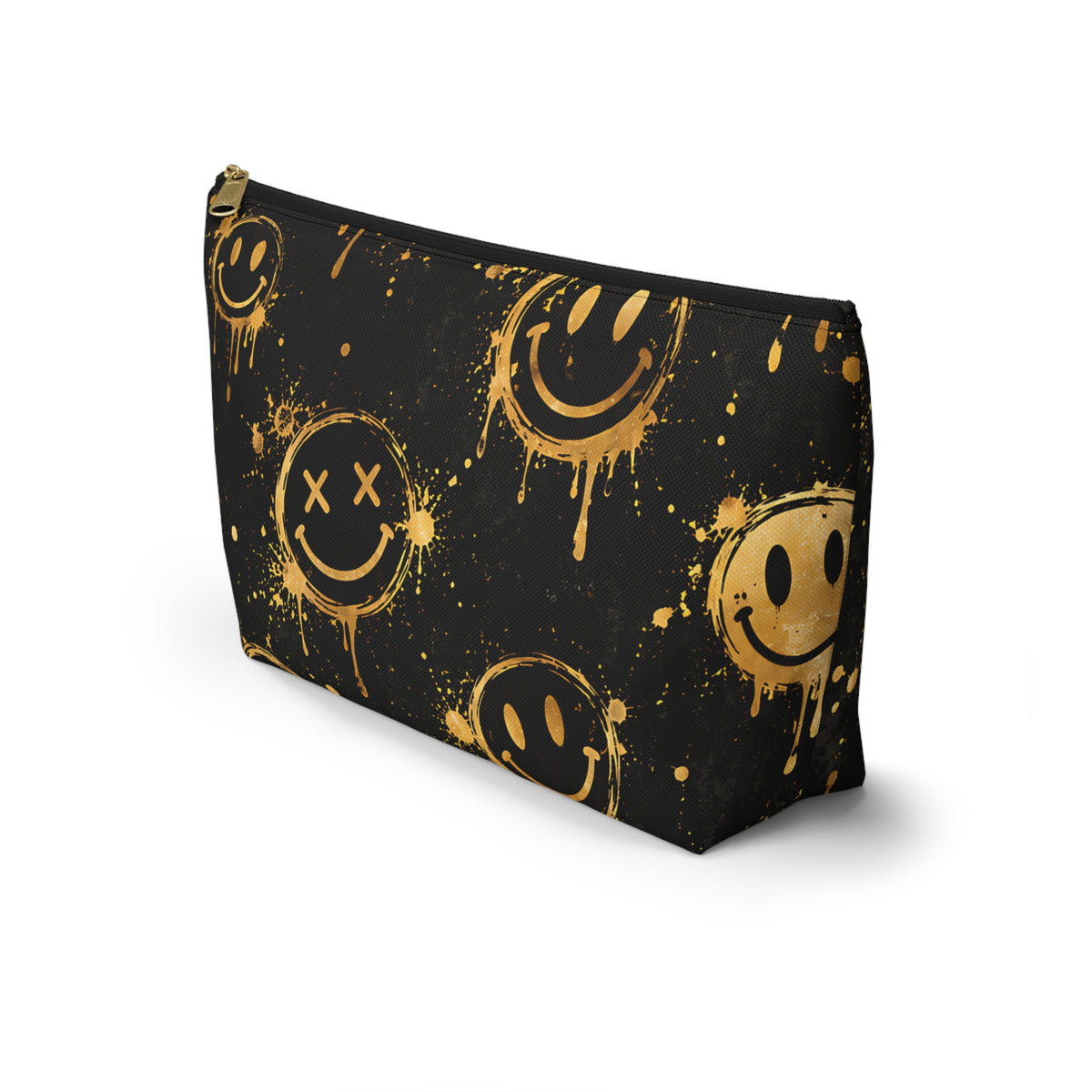 Gold Smiley Pouch – Black Graffiti Streetwear Print