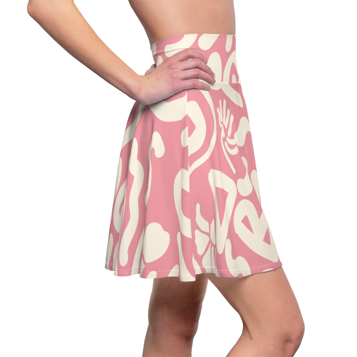 Pink Abstract Skater Skirt – Retro Swirl Pattern