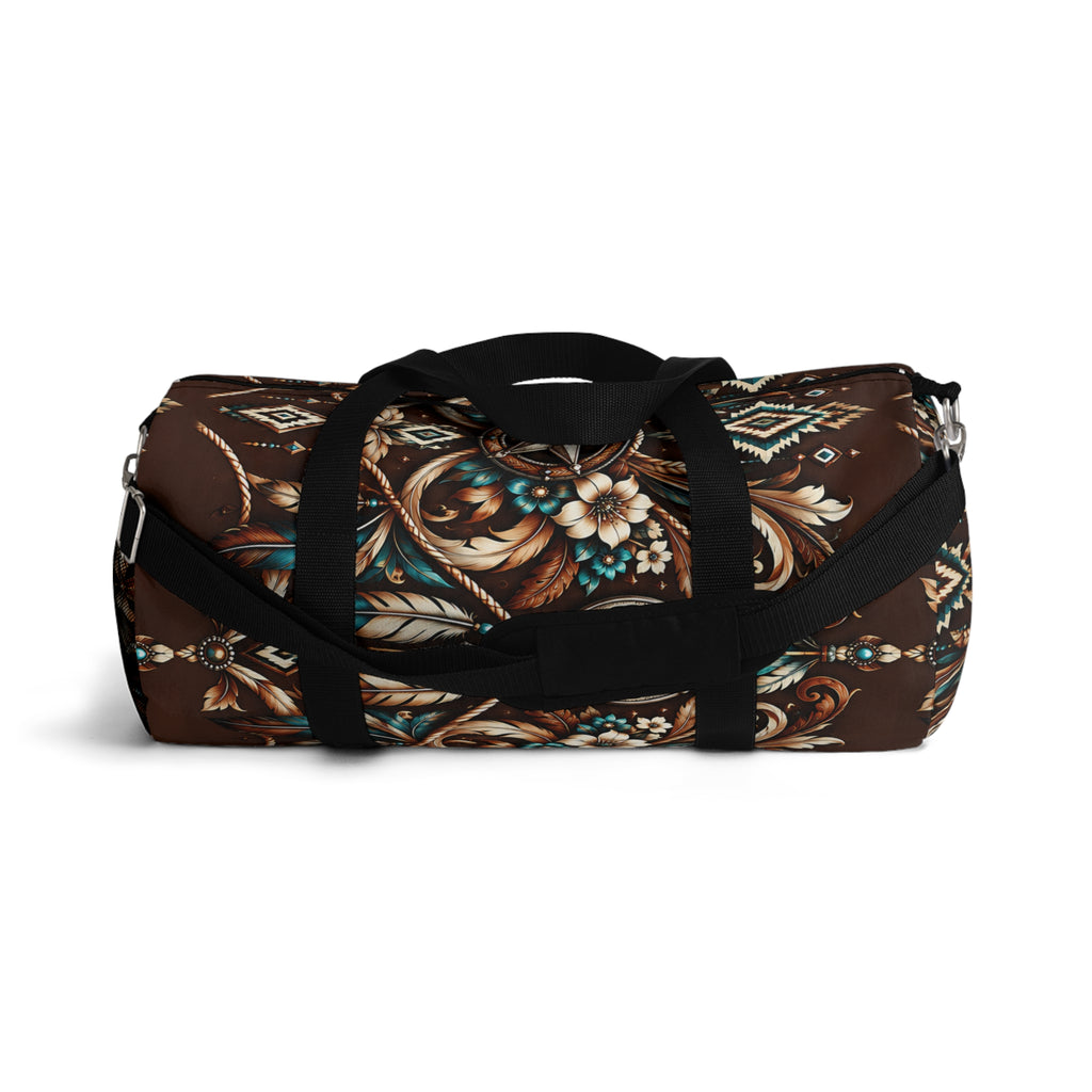 Western Boho Duffel Bag – Brown Southwestern Floral Design