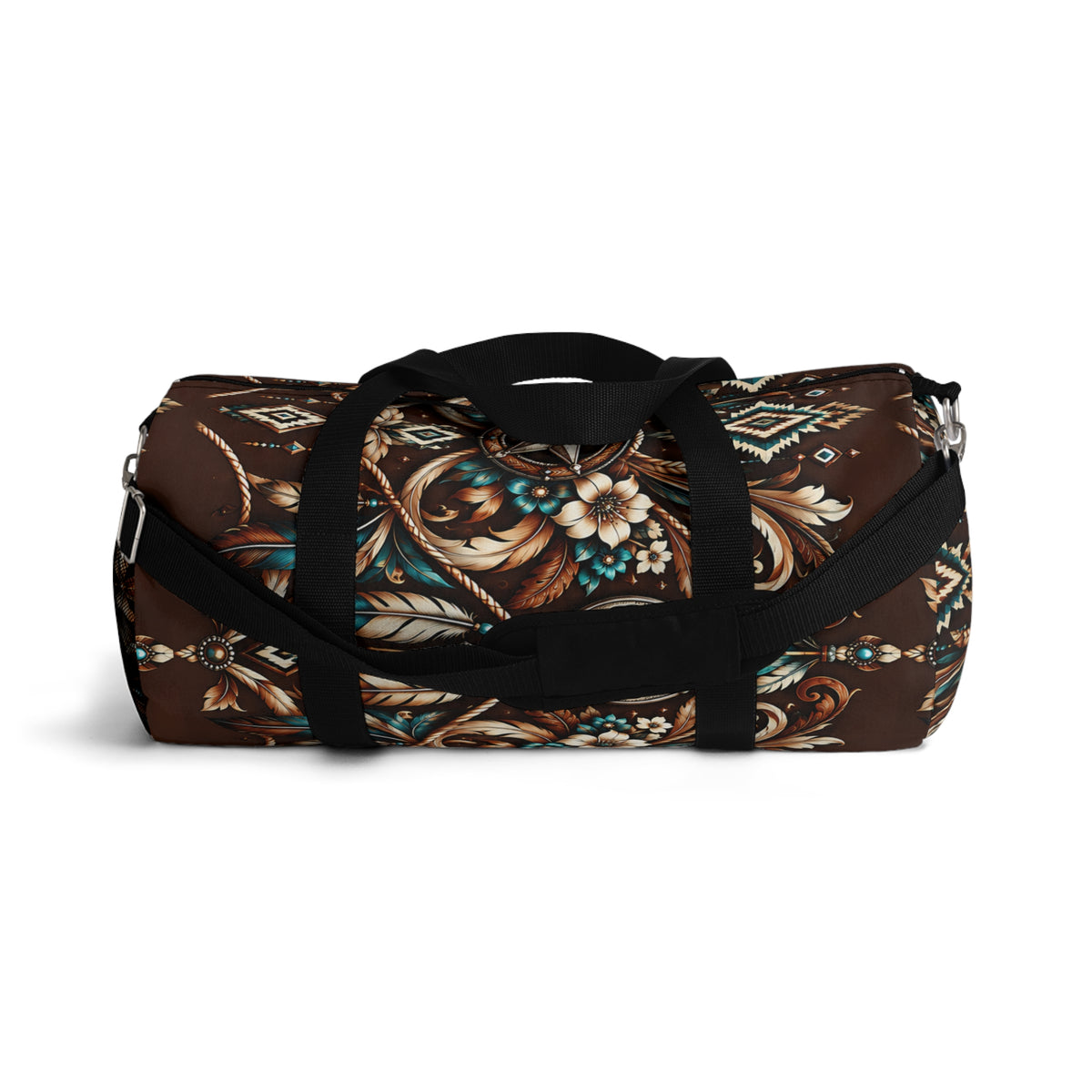 Western Boho Duffel Bag – Brown Southwestern Floral Design