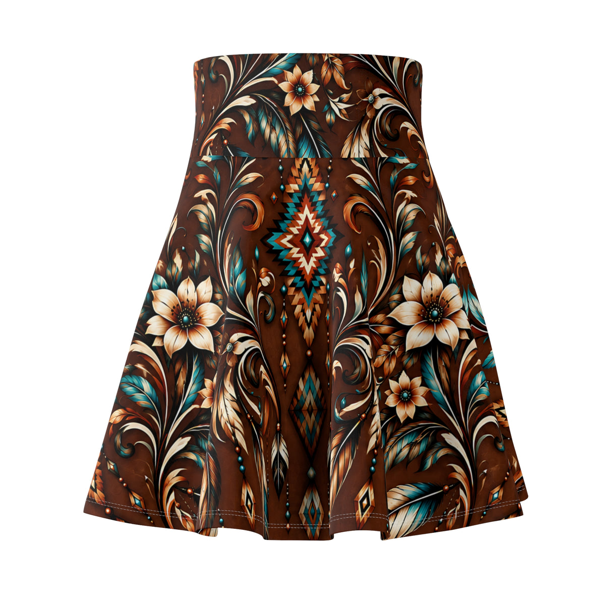 Southwestern Western Skater Skirt – Rustic Floral Pattern