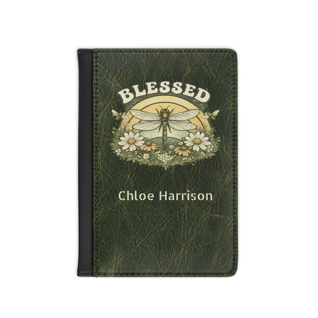 Personalized Blessed Dragonfly Passport Cover with Name – RFID Blocking Travel Passport Holder