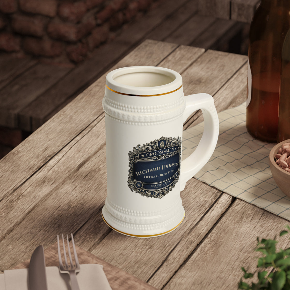 Personalized Groomsmen Beer Stein 22oz - Custom Name Wedding Beer Mug