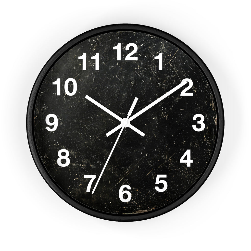 Distressed Black Marble Numbers Wall Clock | Modern Minimalist Timepiece