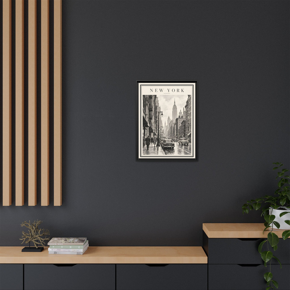 Vintage New York City Framed Canvas – Black & White Street Art