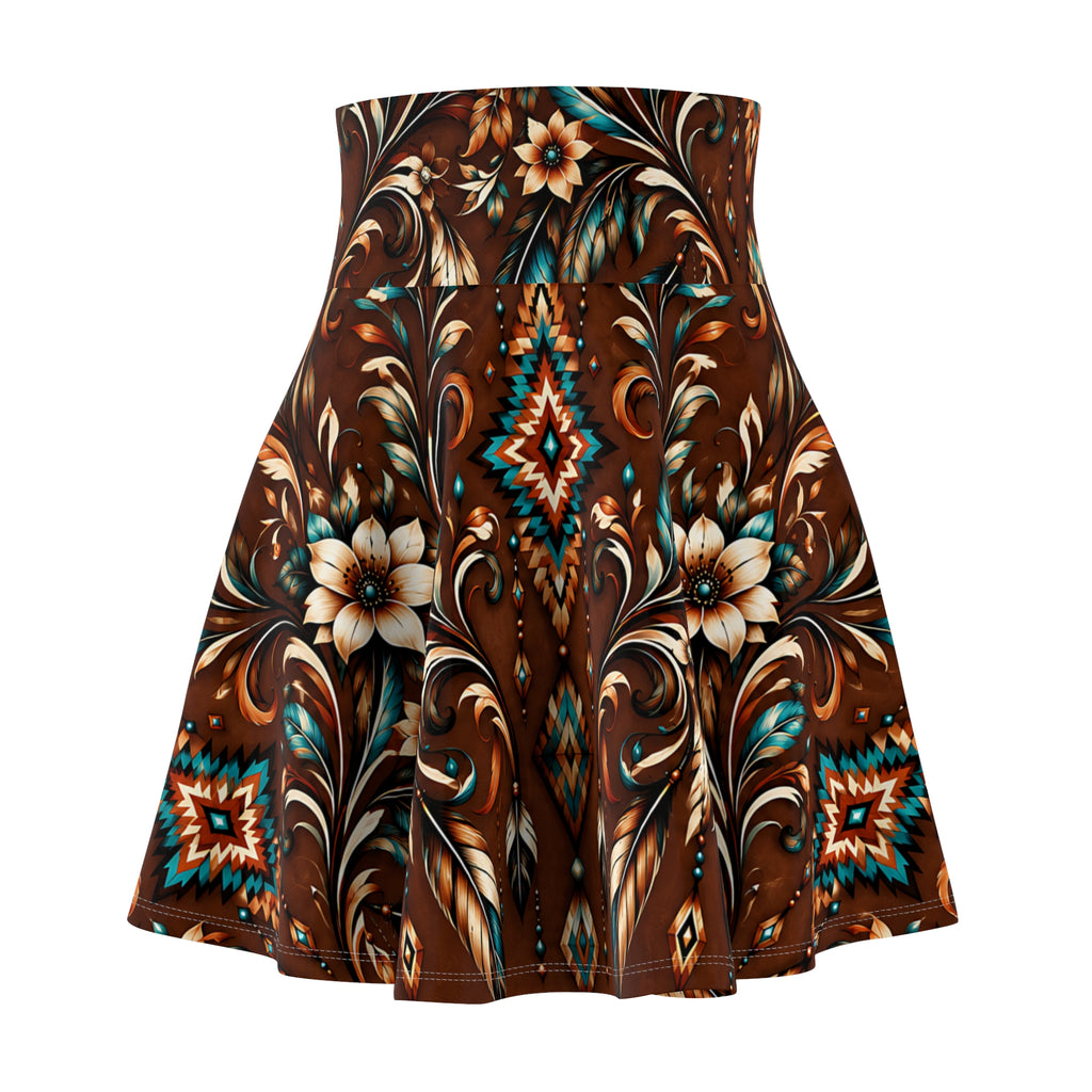 Southwestern Western Skater Skirt – Rustic Floral Pattern