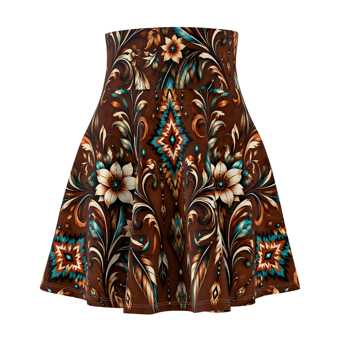 Southwestern Western Skater Skirt – Rustic Floral Pattern