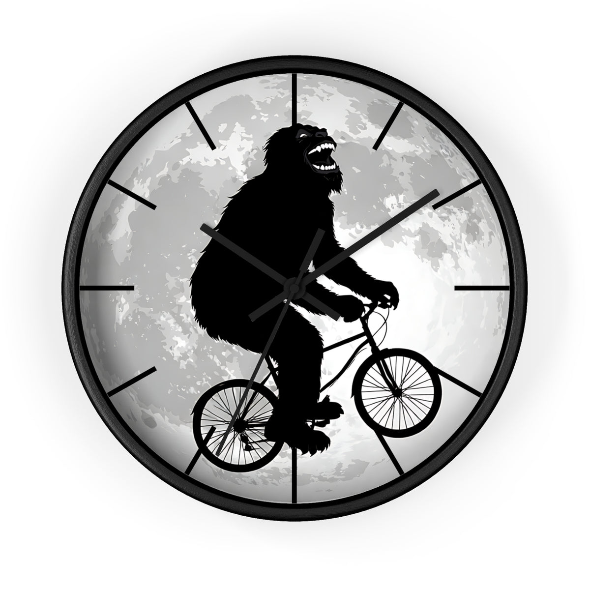Bigfoot Riding Bike Wall Clock | Moon Silhouette, Funny Cryptid Decor