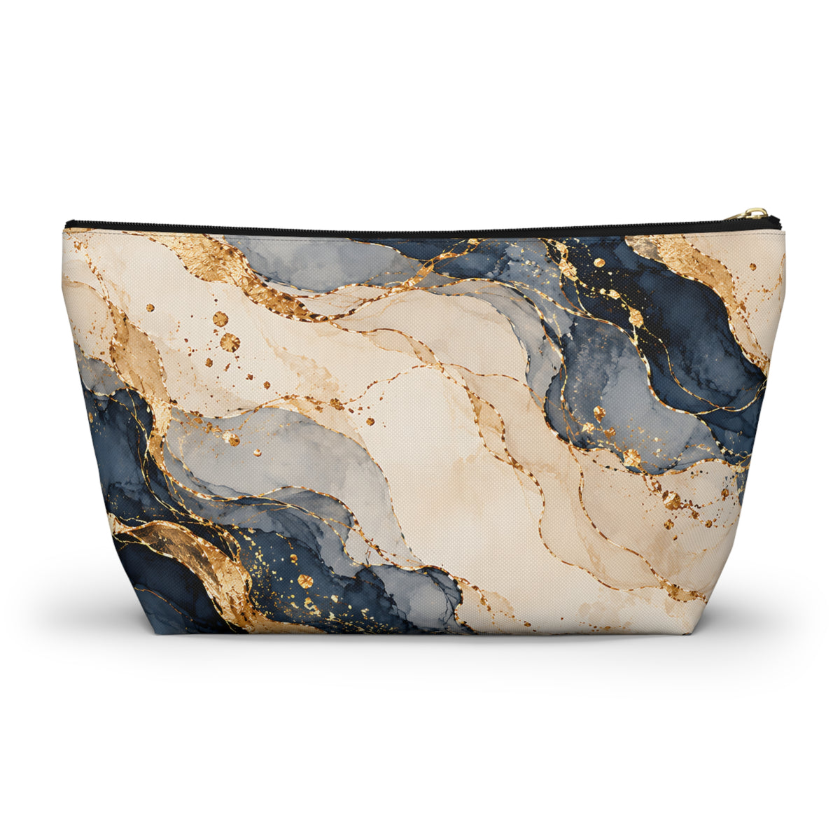 Blue & Gold Marble Pouch – Elegant Abstract Print