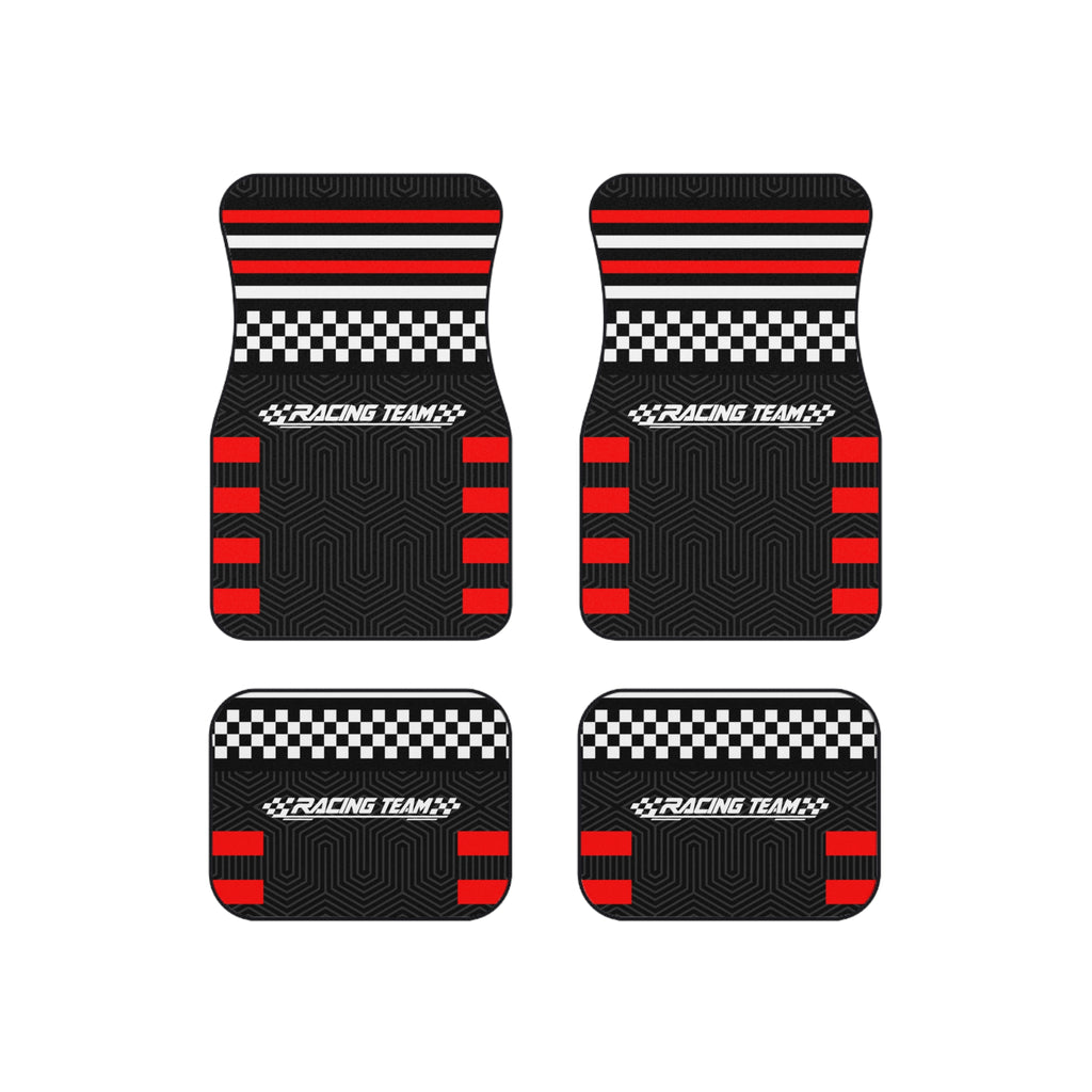 Black & Red Racing Car Floor Mats – 4-Piece Set