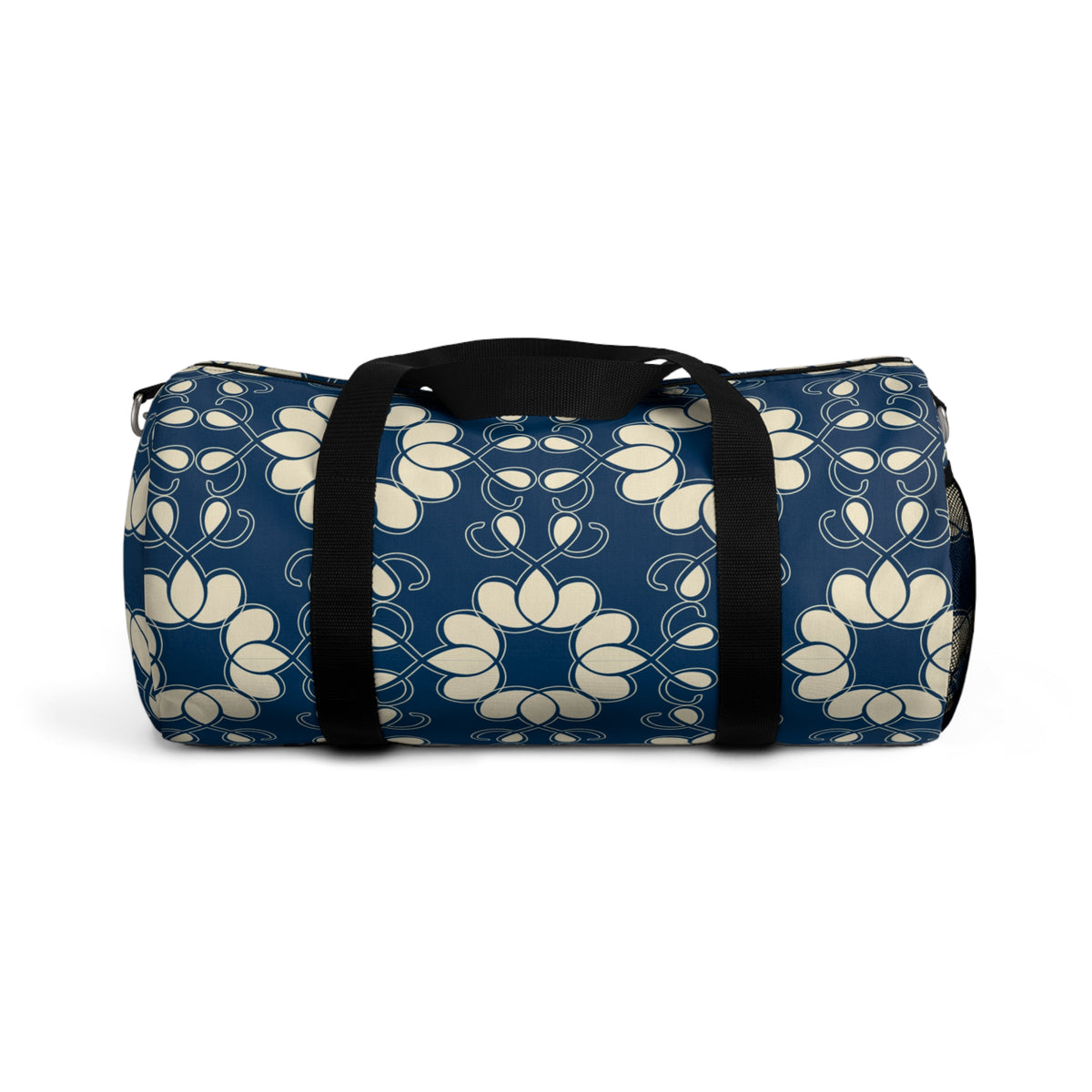 Retro Floral Duffel Bag – Navy Blue & Cream Flower Design
