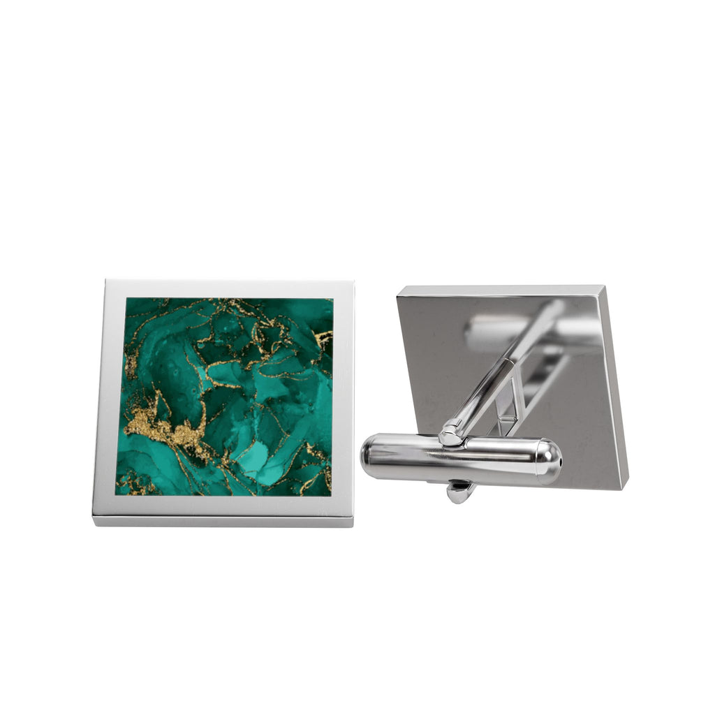Emerald Green Marble Cufflinks – Elegant Gold Cufflinks for Men