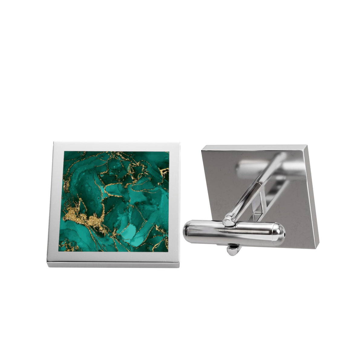 Emerald Green Marble Cufflinks – Elegant Gold Cufflinks for Men