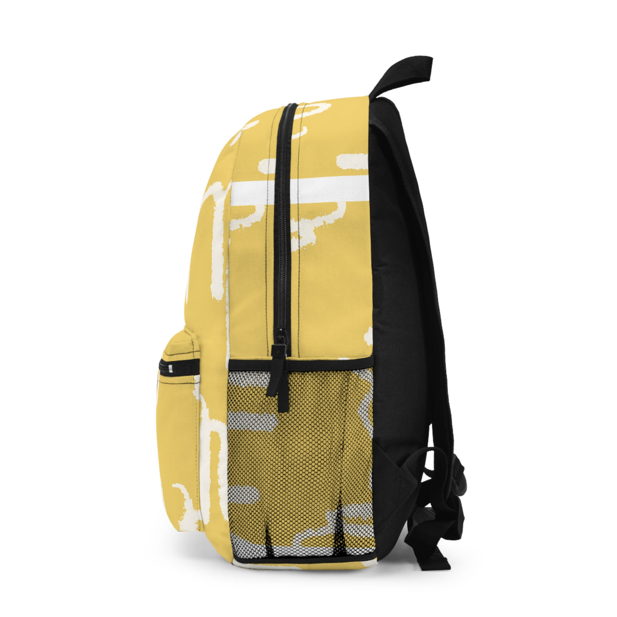 Yellow Abstract Backpack – Minimal Cream Doodle Graphic Backpack