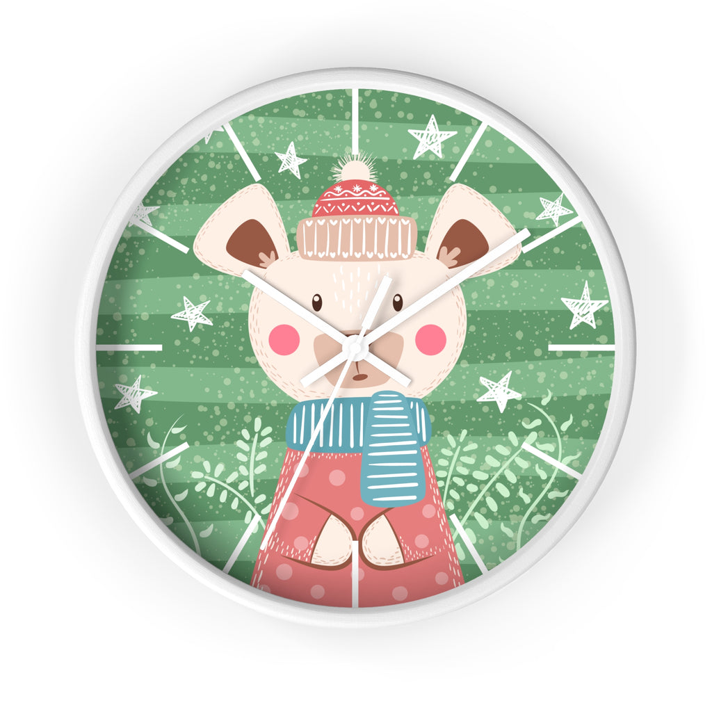 Cute Winter Bear Wall Clock | Holiday Nursery Clock, Green Snowflake Design