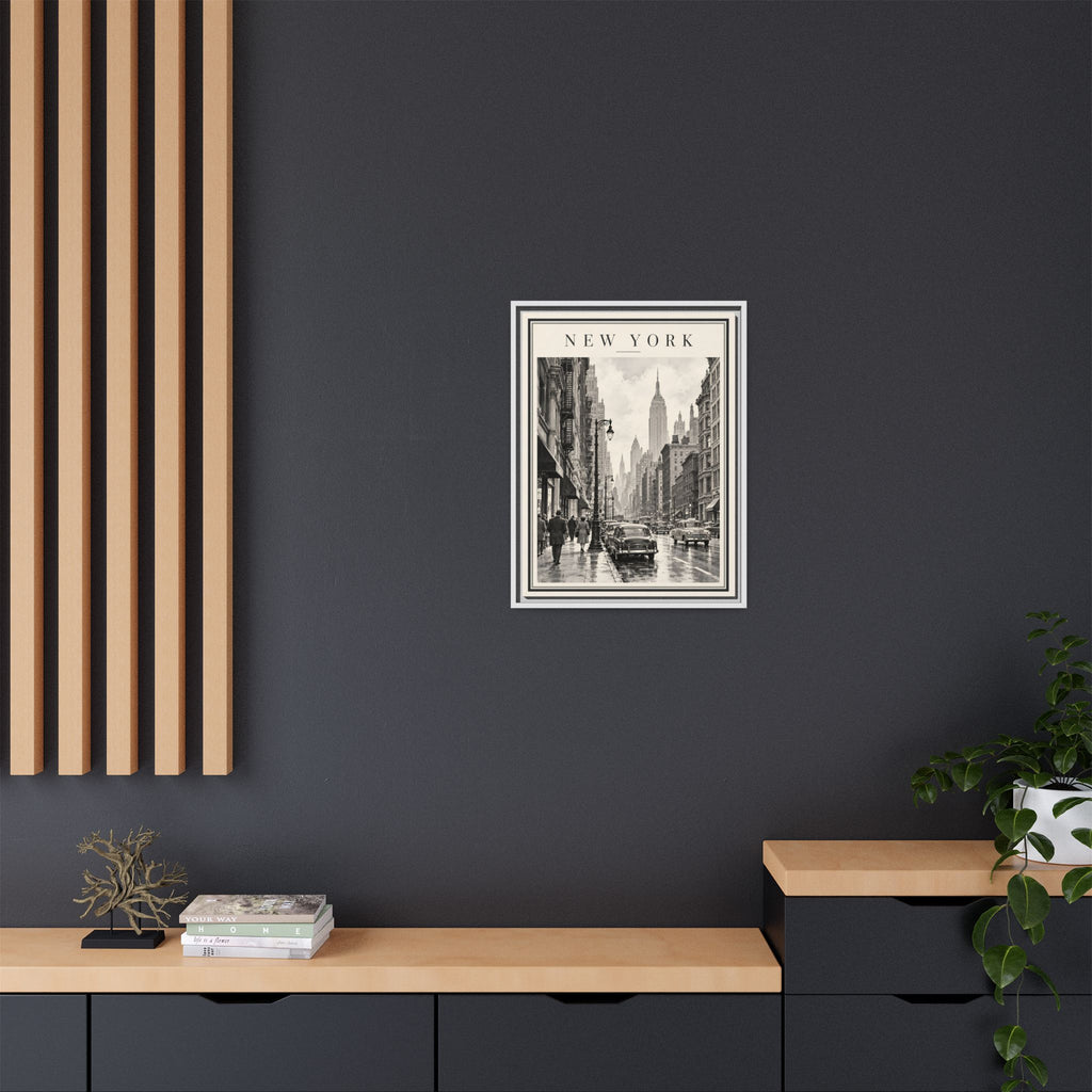 Vintage New York City Framed Canvas – Black & White Street Art