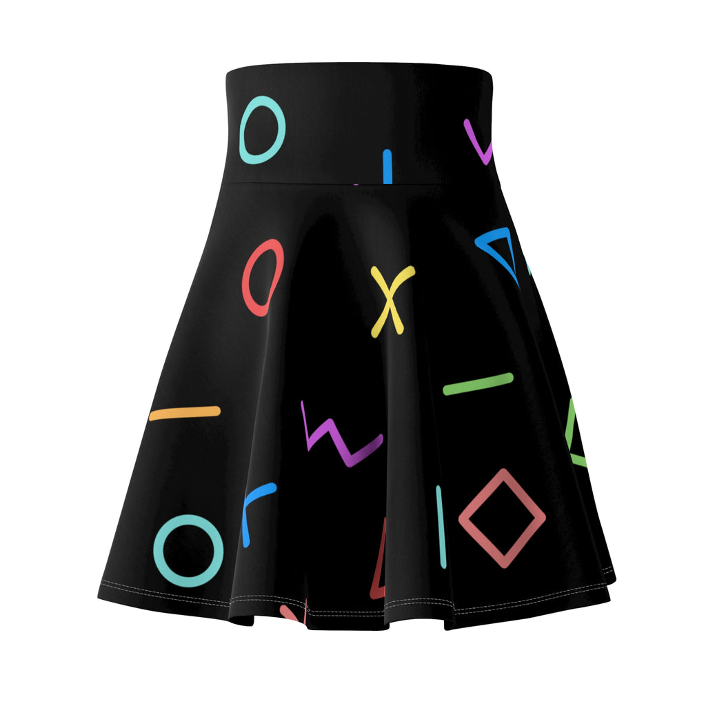 Retro Geometric Skater Skirt – Colorful 80s Pattern