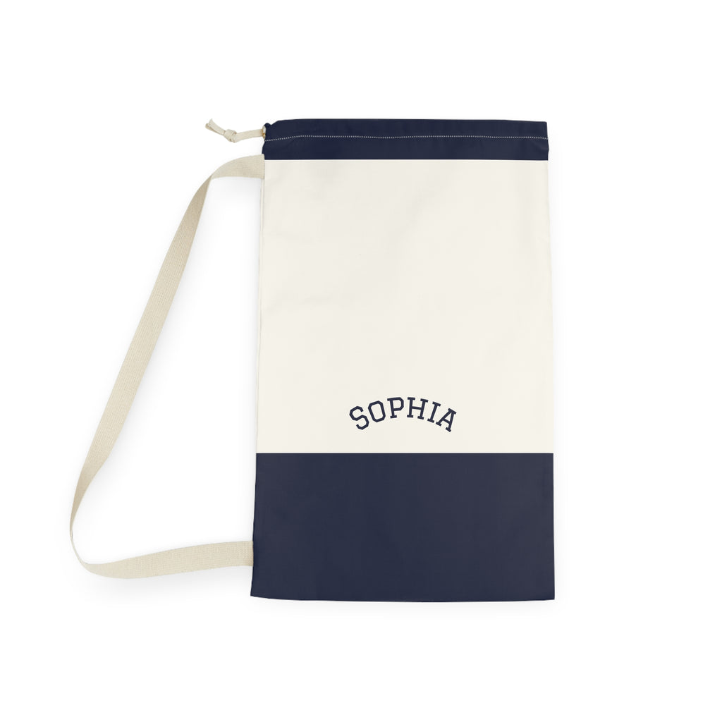 Navy Block Monogram Laundry Bag | Personalized Drawstring Tote