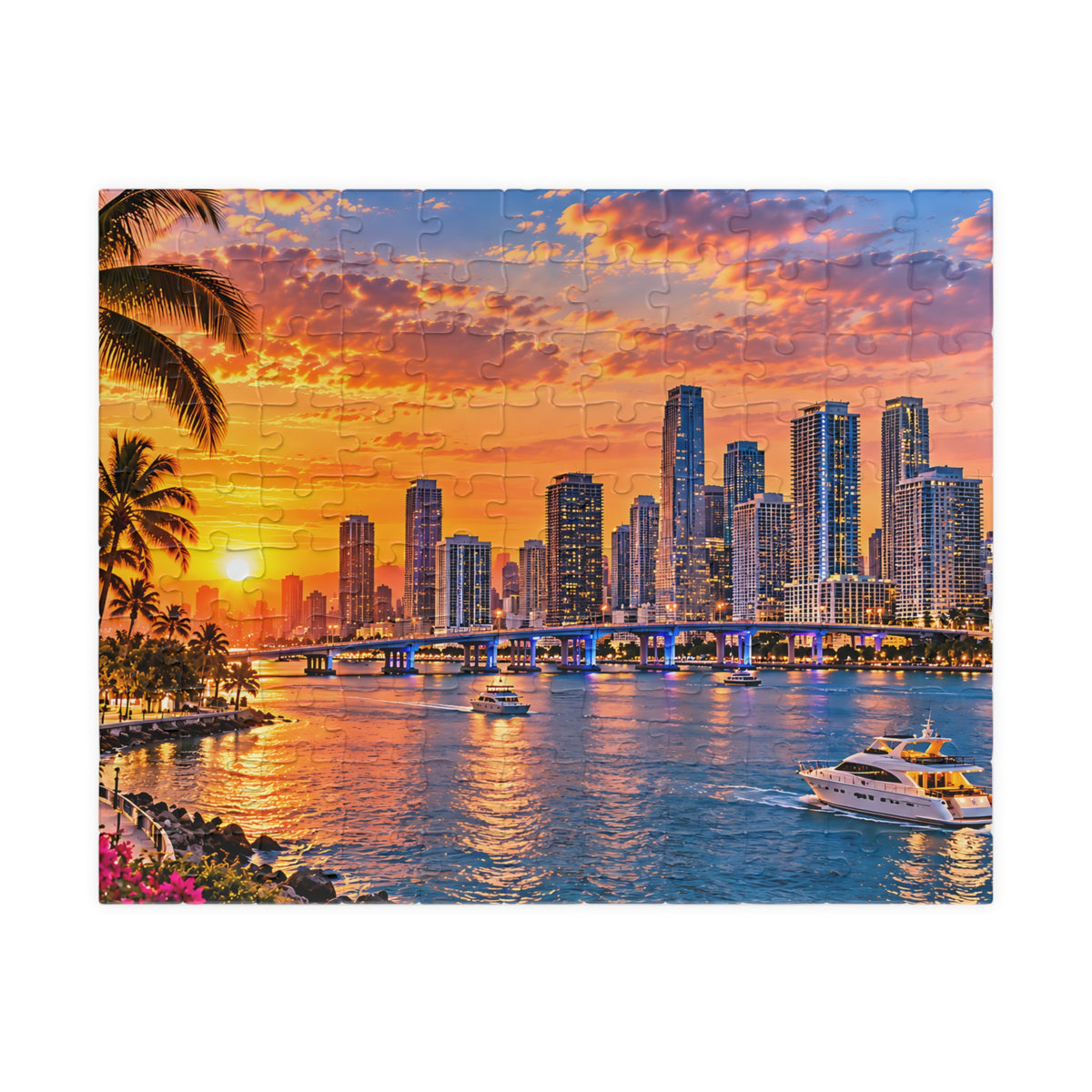 Miami Florida Puzzle – Tropical City Skyline Jigsaw Puzzle (110, 252, 520, 1014-piece)