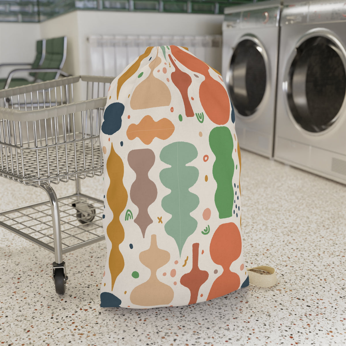 Abstract Shapes Laundry Bag | Retro Colorful Pattern, Drawstring Tote