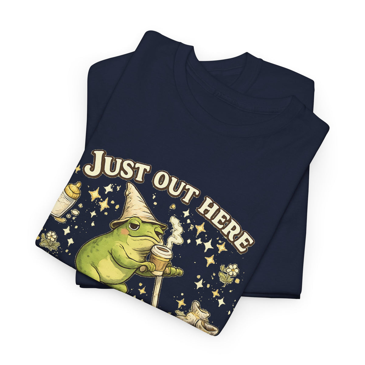 “Running on Caffeine & Mommin’” T-Shirt – Funny Mom Coffee & Frog Graphic Tee