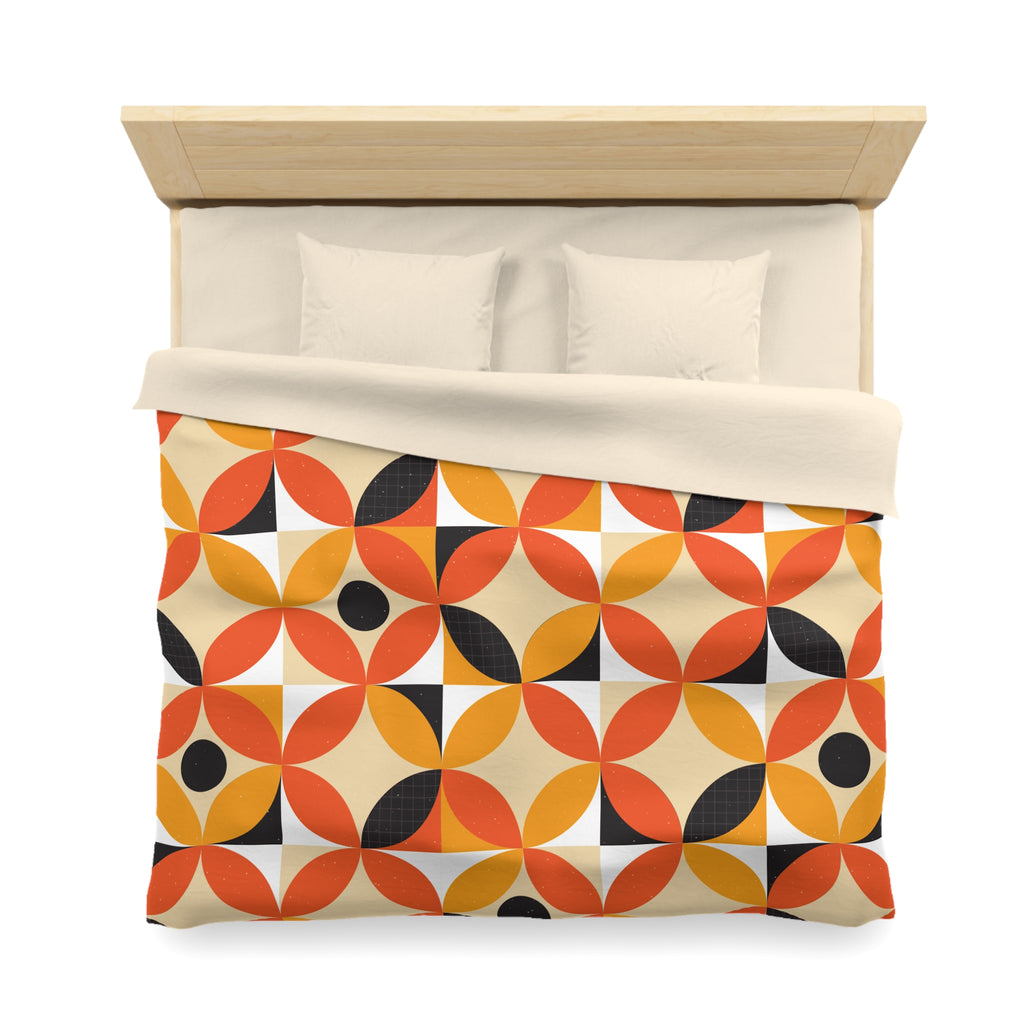 Retro Geometric Circle Pattern Duvet | Orange Mustard Mid Century Modern