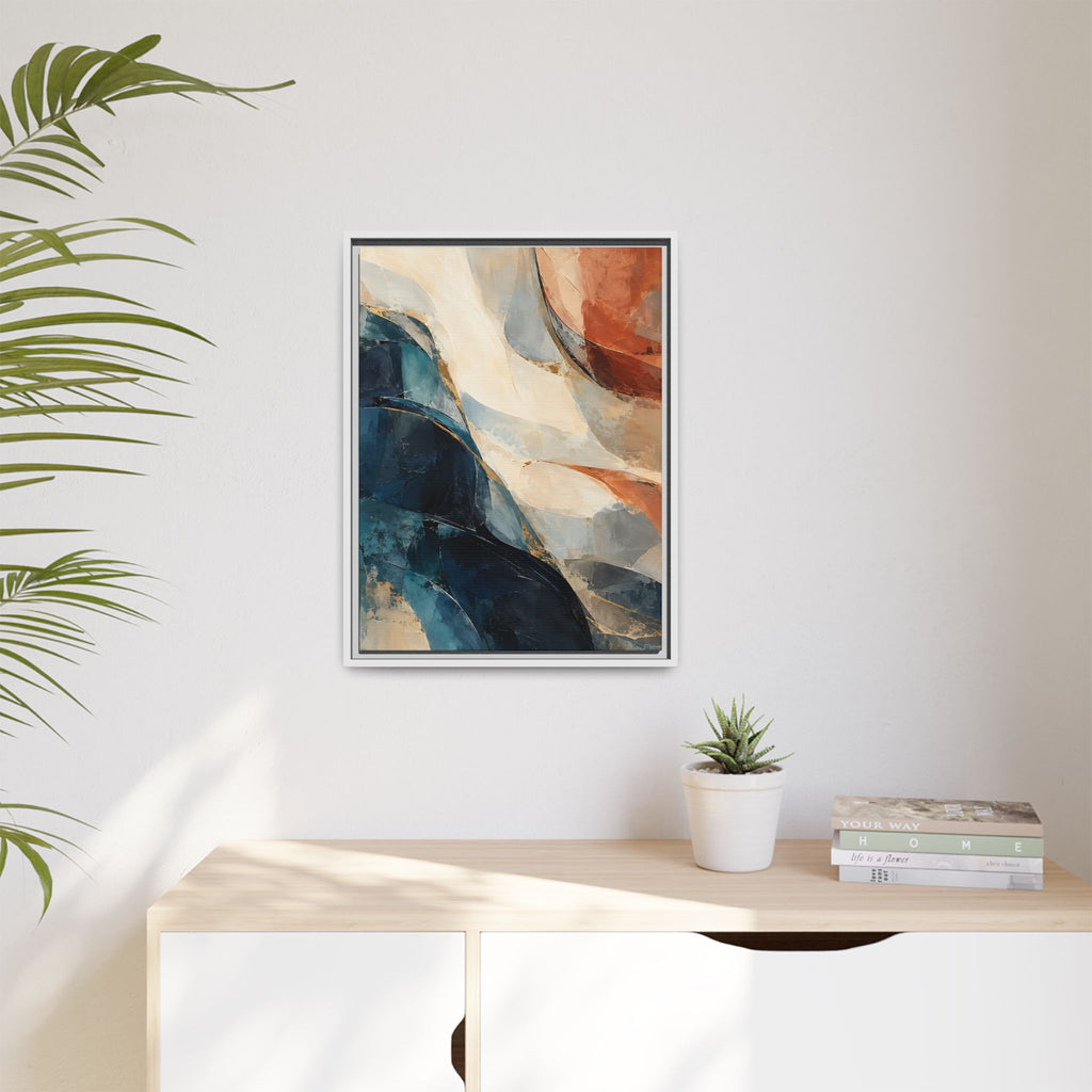 Abstract Blue & Terracotta Framed Canvas – Modern Wall Art