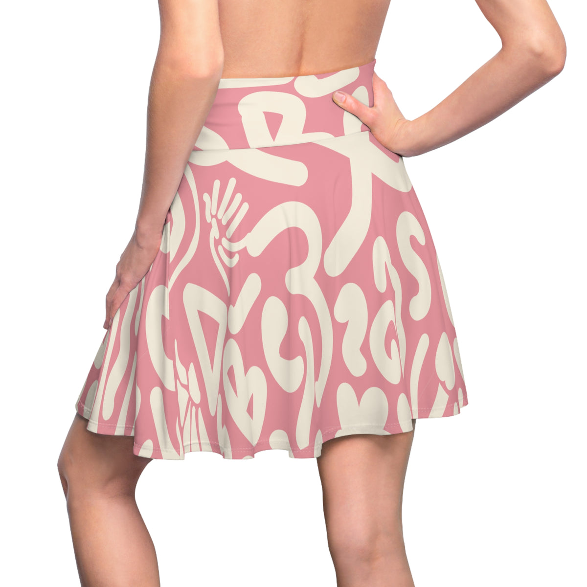 Pink Abstract Skater Skirt – Retro Swirl Pattern