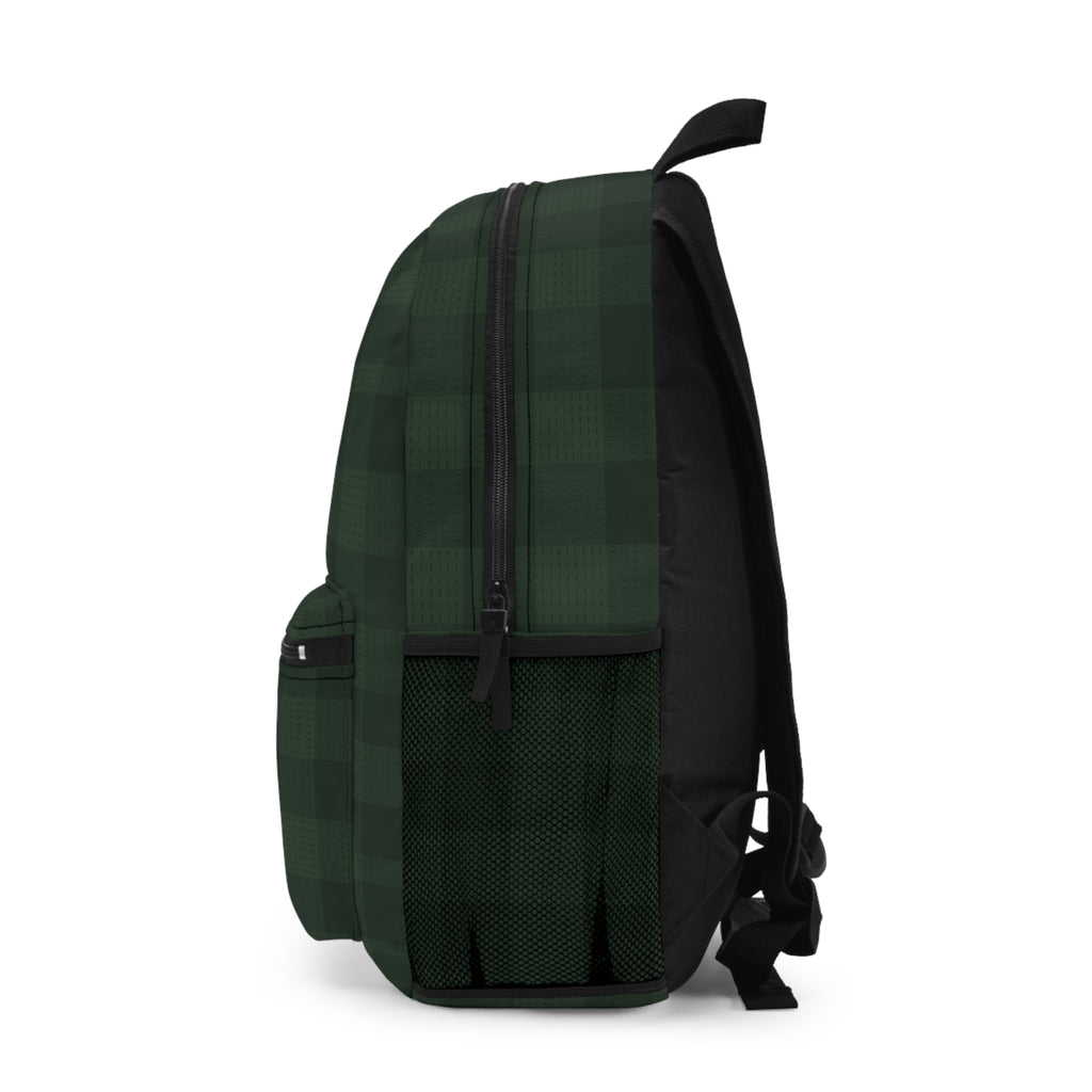 Dark Green Plaid Backpack – Minimal Palm Tree Design