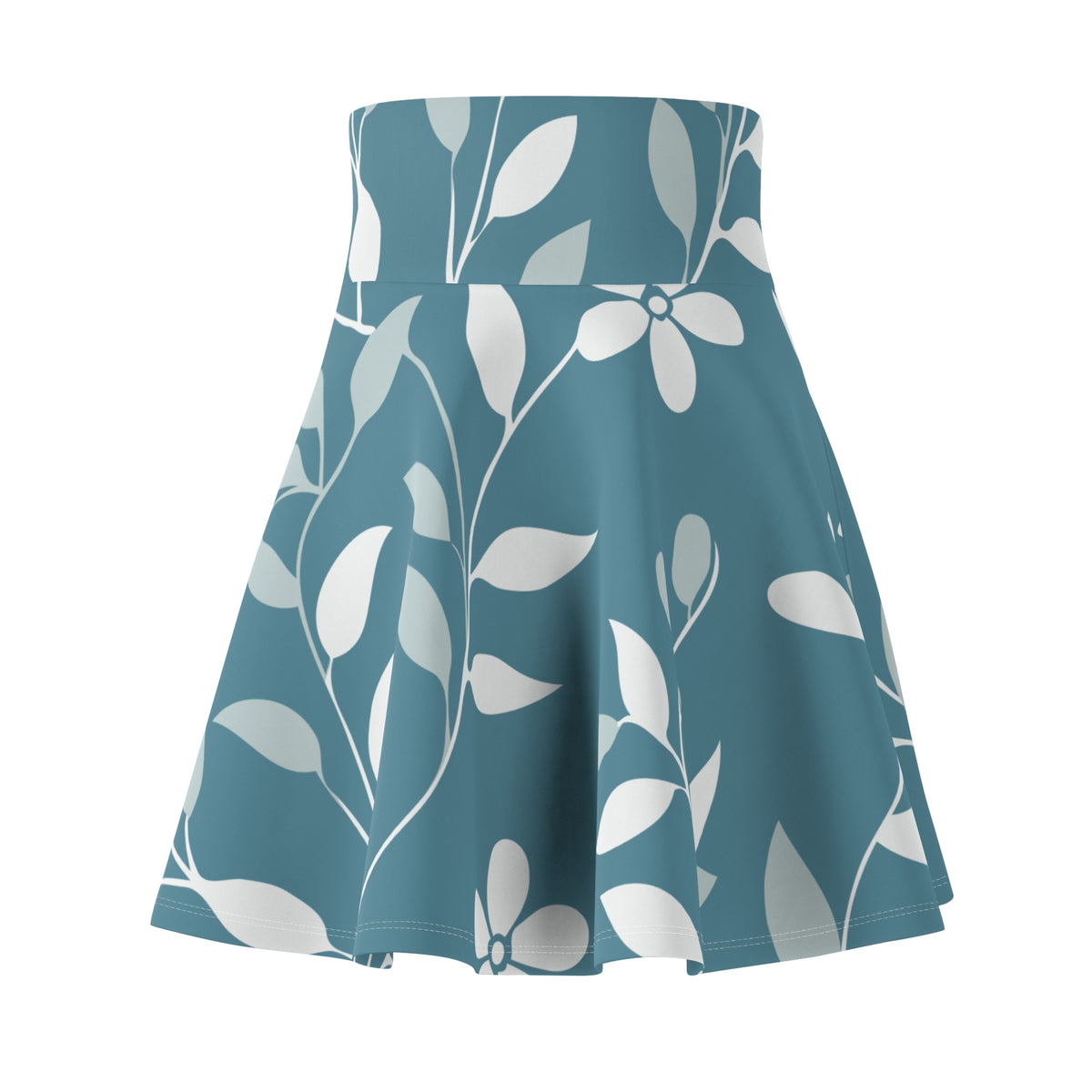 Blue Botanical Skater Skirt – Elegant Leaf Pattern