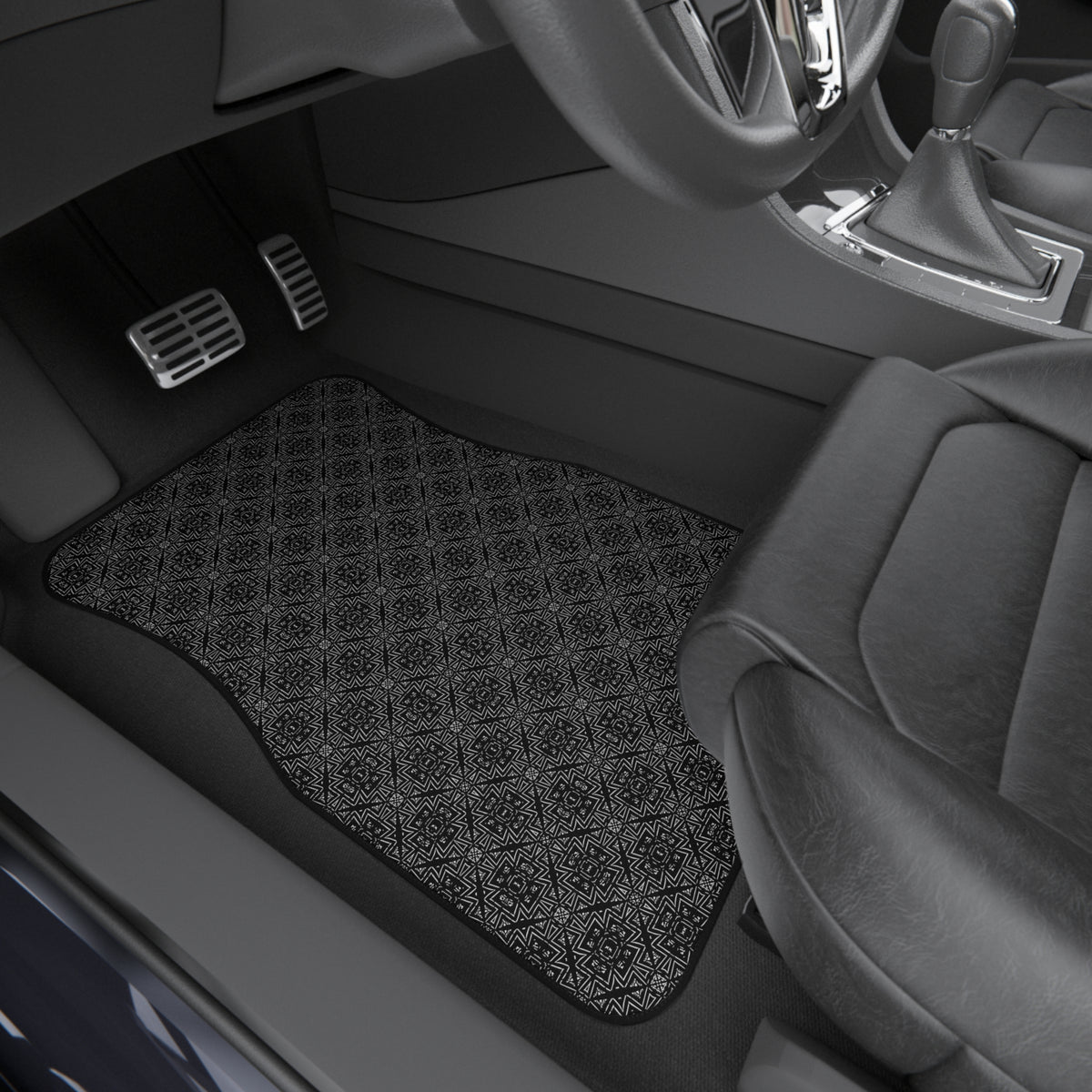 Black Geometric Car Floor Mats – 4-Piece Set